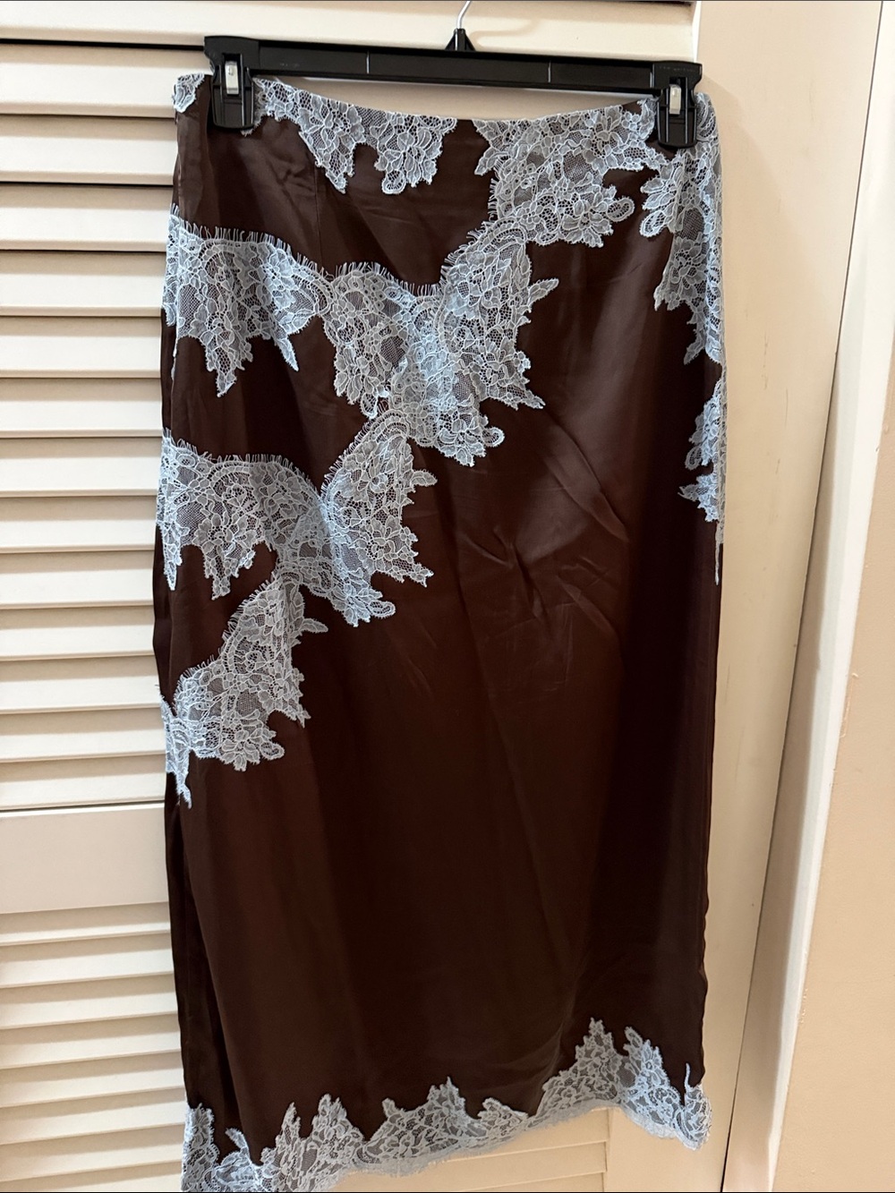Women's Brown Skirt with Light Blue Lace Trim